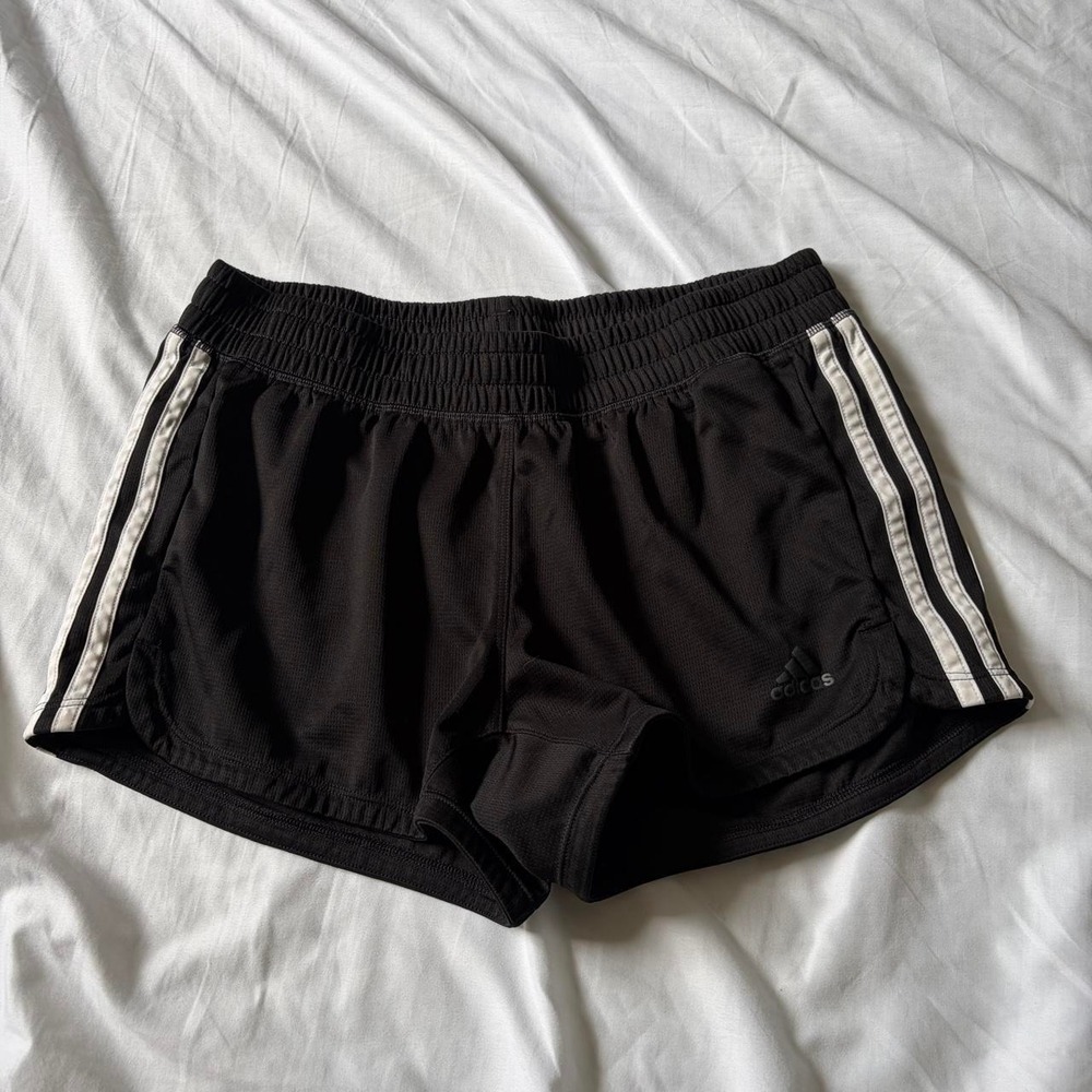 Adidas black shorts size Small white stripes